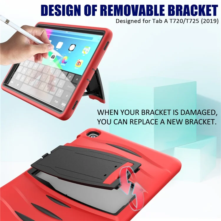 Shockproof PC + Silicone Tablet Hybrid Case with Kickstand and Pen Slot for Samsung Galaxy Tab S5e SM-T720 - Red