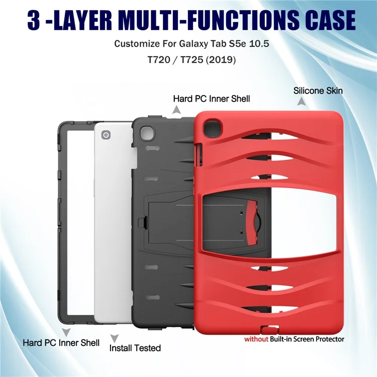 Shockproof PC + Silicone Tablet Hybrid Case with Kickstand and Pen Slot for Samsung Galaxy Tab S5e SM-T720 - Red