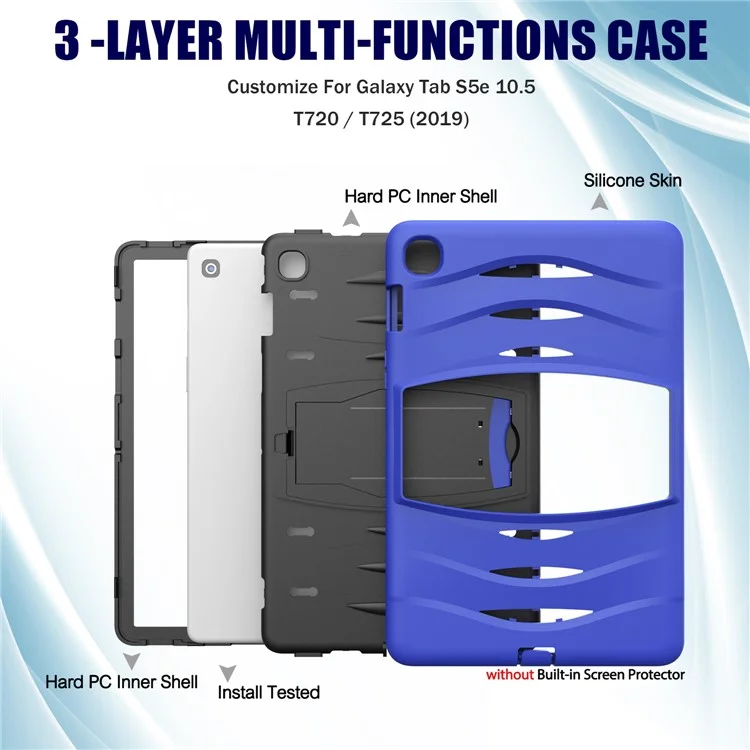 Shockproof PC + Silicone Tablet Hybrid Case with Kickstand and Pen Slot for Samsung Galaxy Tab S5e SM-T720 - Blue