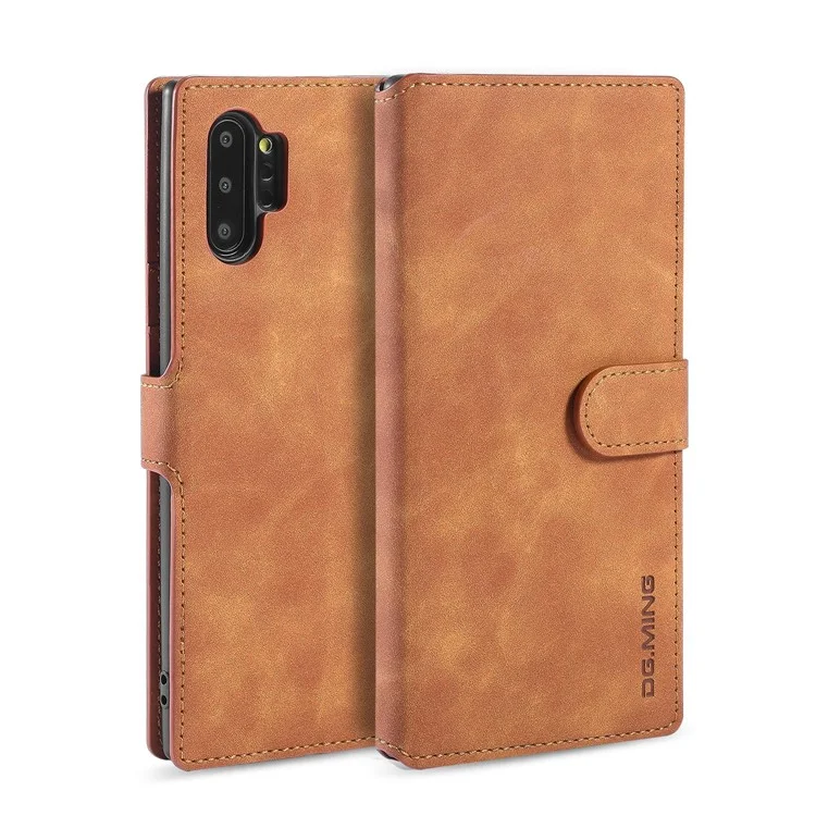 Dg. Ming Retro Style Leather Stand Stand Caso Para Samsung Galaxy Note 10 Plus/Note 10 Plus 5G Brown