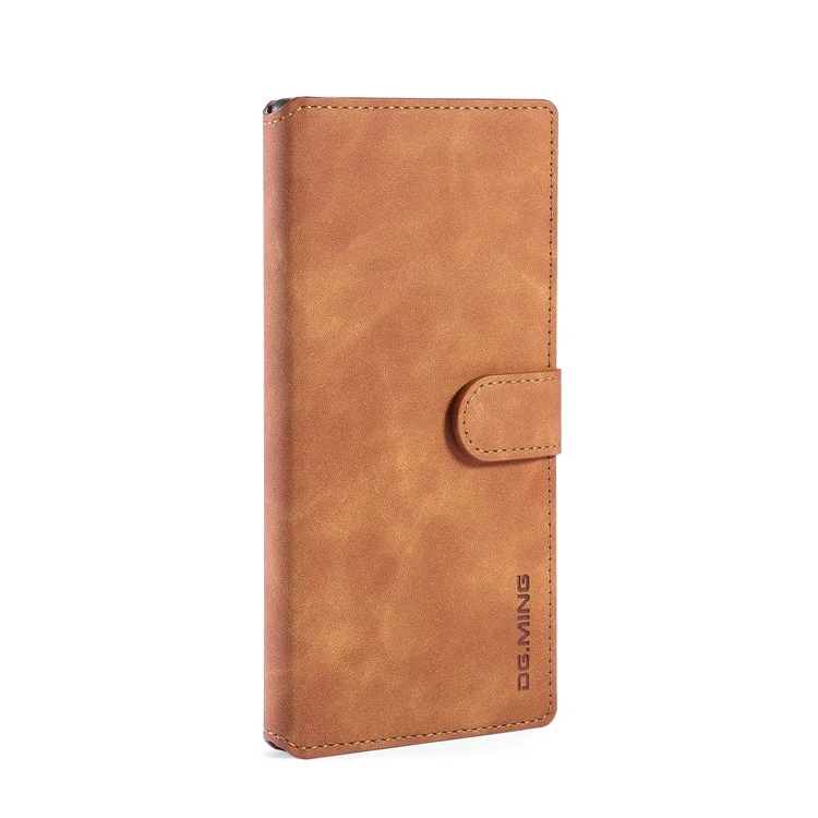 DG.MING Retro Style Leather Wallet Stand Case for Samsung Galaxy Note 10 Plus/Note 10 Plus 5G Brown