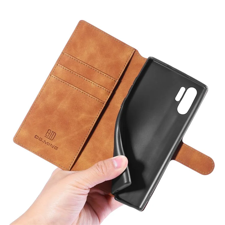 DG.MING Retro Style Leather Wallet Stand Case for Samsung Galaxy Note 10 Plus/Note 10 Plus 5G Brown