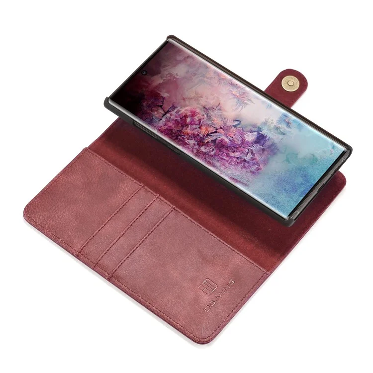 DG.MING Phone Case for Samsung Galaxy Note 10 Plus / Note 10 Plus 5G Detachable 2-in-1 Wallet Split Leather + PC Back Cover - Red