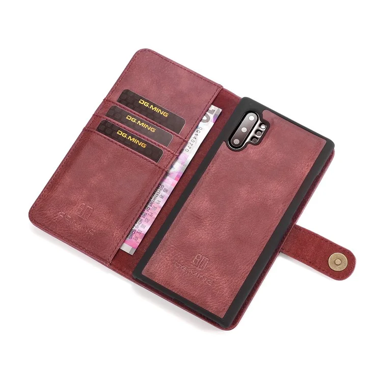 DG.MING Phone Case für Samsung Galaxy Note 10 Plus / Note 10 Plus 5G Abnehmbare 2-in-1 Wallet Split Leder + PC Rückabdeckung - Rot