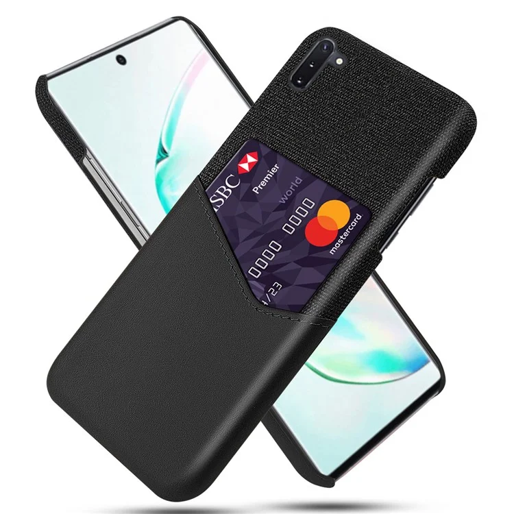 KSQ Cloth PU Leather Coated PC Back Case mit Kartenfach für Galaxy Note 10 - Schwarz