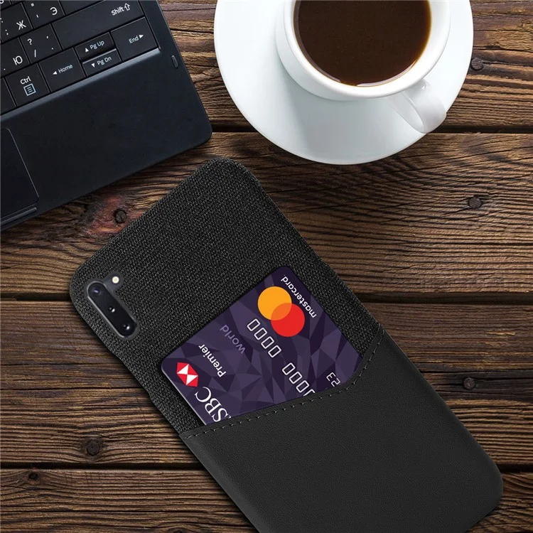 KSQ Cloth PU Leather Coated PC Back Case mit Kartenfach für Galaxy Note 10 - Schwarz