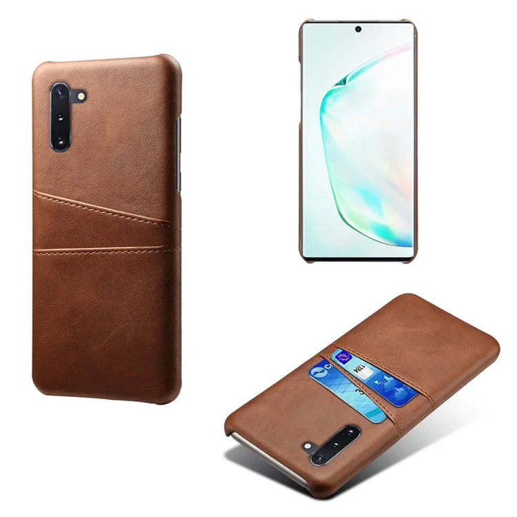 KSQ Double Card Slots PU Leather Coated Hard Plastic Case for Samsung Galaxy Note 10 / Note 10 5G - Brown