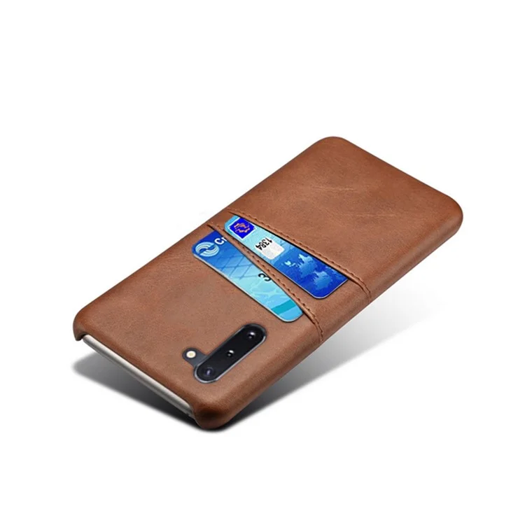 KSQ Double Card Slots PU Leather Coated Hard Plastic Case for Samsung Galaxy Note 10 / Note 10 5G - Brown