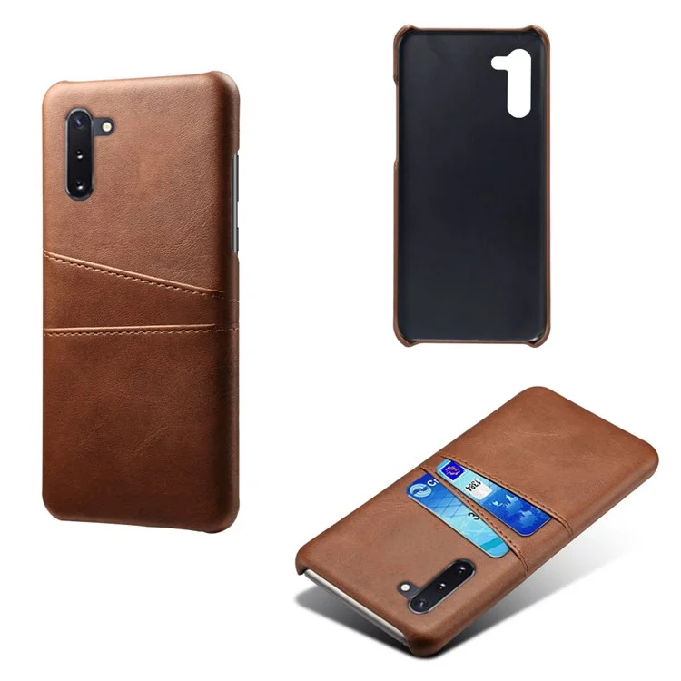 KSQ Double Card Slots PU Leather Coated Hard Plastic Case for Samsung Galaxy Note 10 / Note 10 5G - Brown