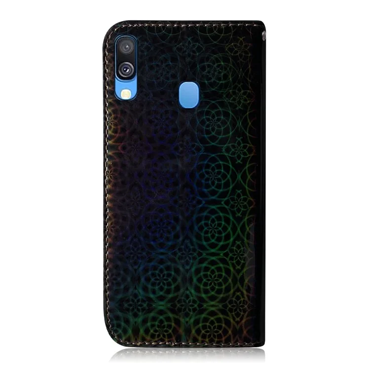 Blumenmuster Leder Brieftaschenstand Hülle Für Samsung Galaxy A40 - Schwarz