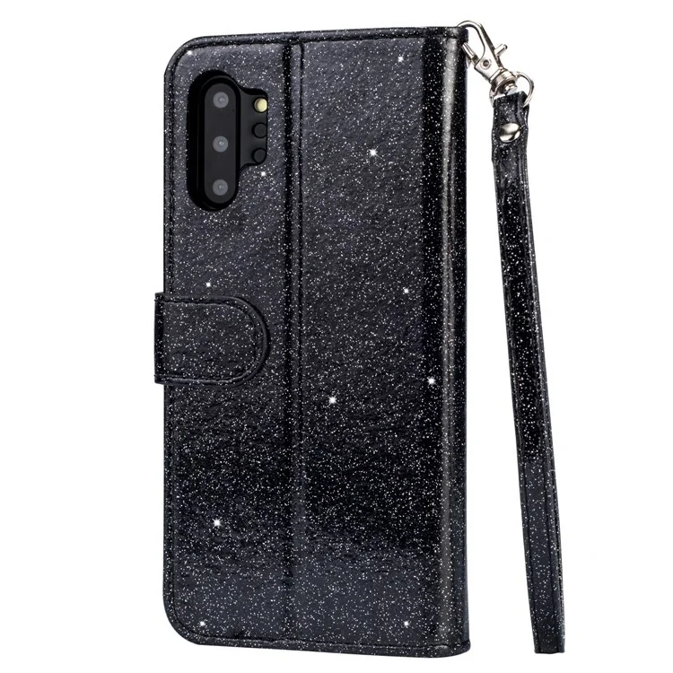 Flash Powder Con Cremallera Con Cremallera Cartera De Cuero Con Strae [Desbloqueo De Huellas Dactilares] Para Samsung Galaxy Note 10 Plus / 10 Plus 5G - Negro