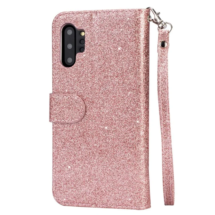 Boîtier De Portefeuille En Cuir De Support De Poudre Flash Avec STRA [déverrouillage D'empreintes Digitales] Pour Samsung Galaxy Note 10 Plus / 10 Plus 5g - Or Rose