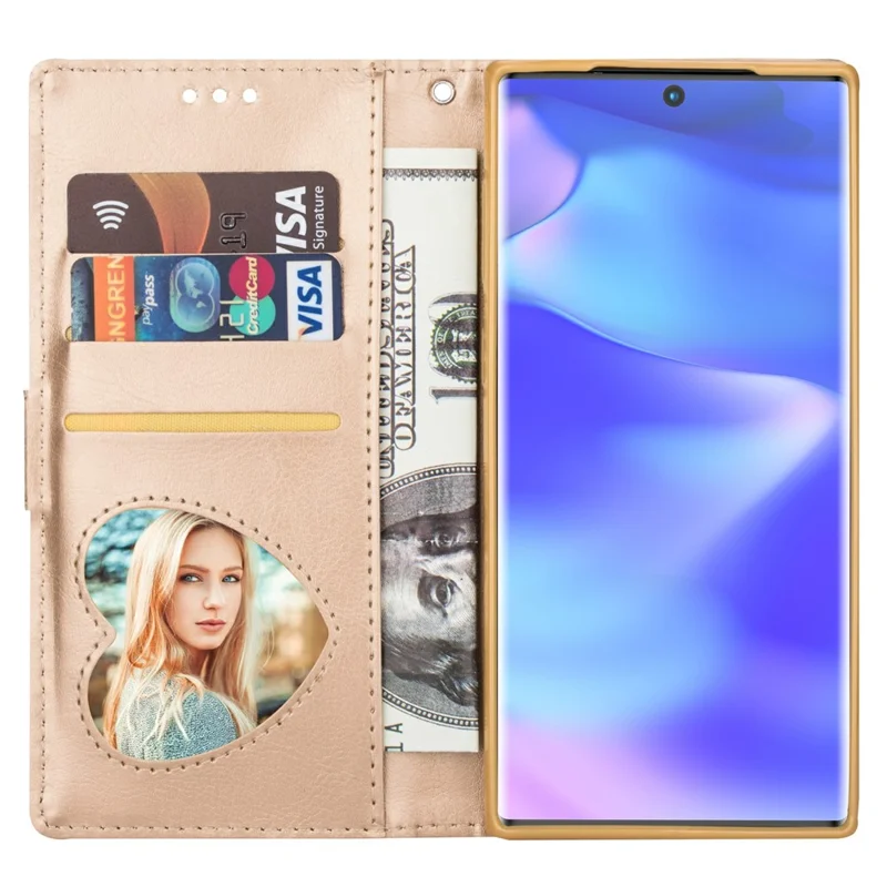 Flash Powder Zippered Stand Leather Wallet Case with Stra[Fingerprint Unlock] for Samsung Galaxy Note 10 Plus/10 Plus 5G - Gold