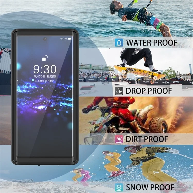 REDPEPPER IP68 wasserdichter Schutzhandy-Kasten, der für Samsung Galaxy Note 10 [Unterstützung des Fingerabdruckentsperrens] [Klarer Rückseite] - Schwarz geeignet ist