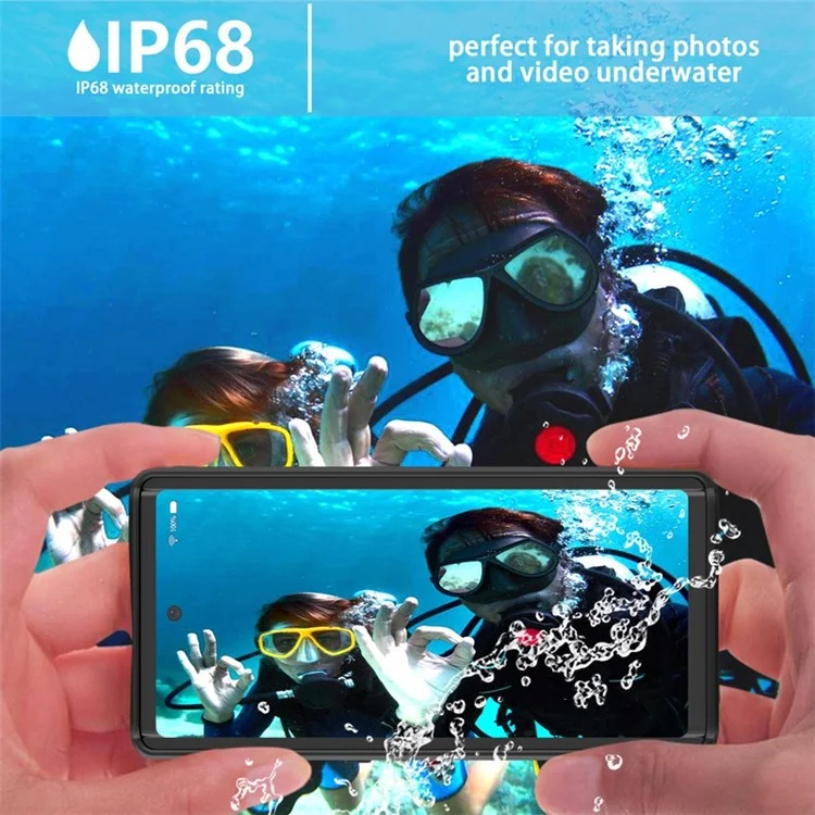 REDPEPPER IP68 Waterproof Protection Phone Case Covering for Samsung Galaxy Note 10 [Support Fingerprint Unlock] [Clear Back] - Black