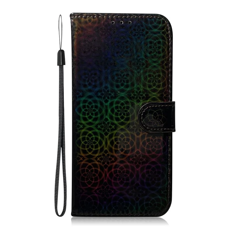 For Samsung Galaxy A80 / A90 Clean Color Flower Pattern Wallet Stand Leather Phone Cover Protective Phone Case with Lanyard - Black