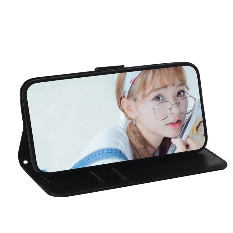 Per Samsung Galaxy A80 / A90 Custodia Per Il Portafoglio Del Retro Del Telefono Del Modello Del Reticolo Del Reticolo Del Mulino Di Colore Pulito Con Cordino - Nero