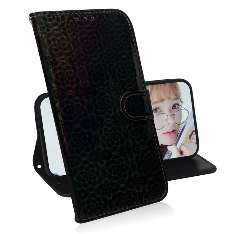 Per Samsung Galaxy A80 / A90 Custodia Per Il Portafoglio Del Retro Del Telefono Del Modello Del Reticolo Del Reticolo Del Mulino Di Colore Pulito Con Cordino - Nero