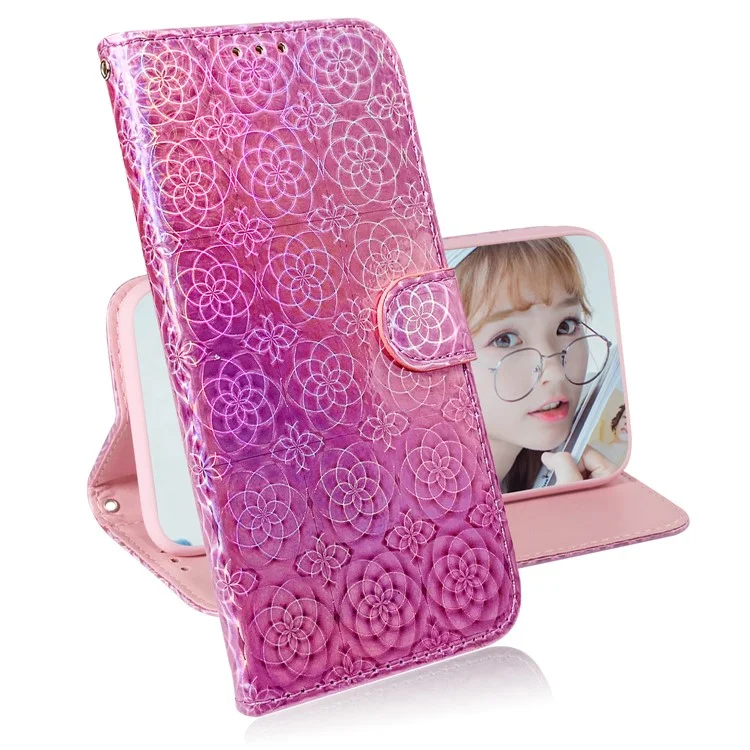 Phone Case for Samsung Galaxy A20e Flower Pattern TPU + PU Leather Stand Wallet Phone Cover Shell - Pink