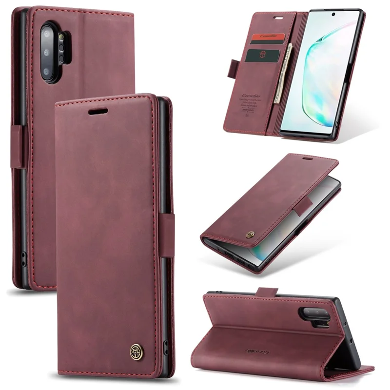 CASEME 013 Series Auto-absorbed Flip Leather Wallet Shell for Samsung Galaxy Note 10 Plus/10 Plus 5G - Red