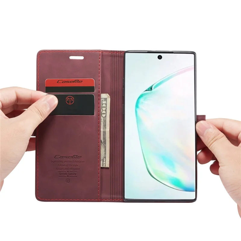 CASEME 013 Series Auto-absorbed Flip Leather Wallet Shell for Samsung Galaxy Note 10 Plus/10 Plus 5G - Red