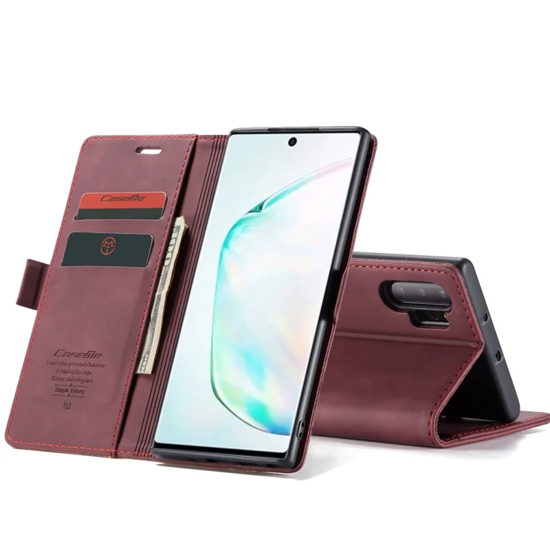 CASEME 013 Series Auto-absorbed Flip Leather Wallet Shell for Samsung Galaxy Note 10 Plus/10 Plus 5G - Red