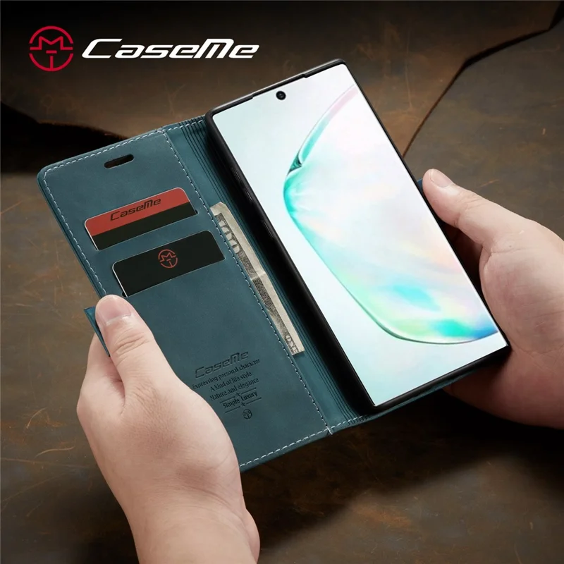 CASEME 013 Series Auto-absorbed Flip Leather Wallet Shell for Samsung Galaxy Note 10 Plus/10 Plus 5G - Green