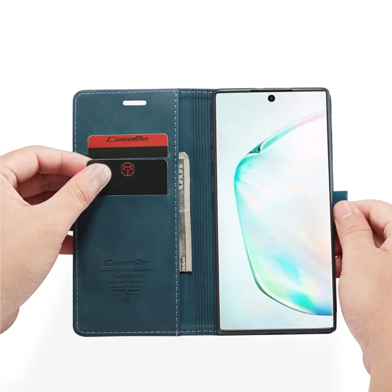 CASEME 013 Series Auto-absorbed Flip Leather Wallet Shell for Samsung Galaxy Note 10 Plus/10 Plus 5G - Green