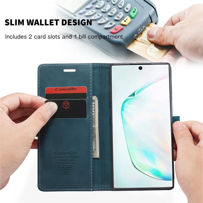 CASEME 013 Series Auto-absorbed Flip Leather Wallet Shell for Samsung Galaxy Note 10 Plus/10 Plus 5G - Green