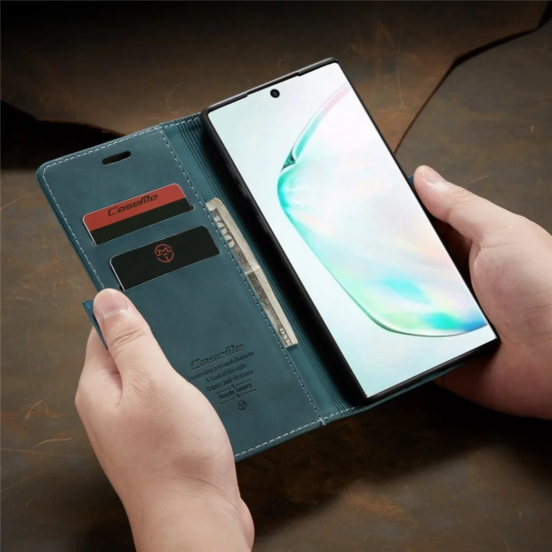 CASEME 013 Series Auto-absorbed Flip Leather Wallet Shell for Samsung Galaxy Note 10 Plus/10 Plus 5G - Green