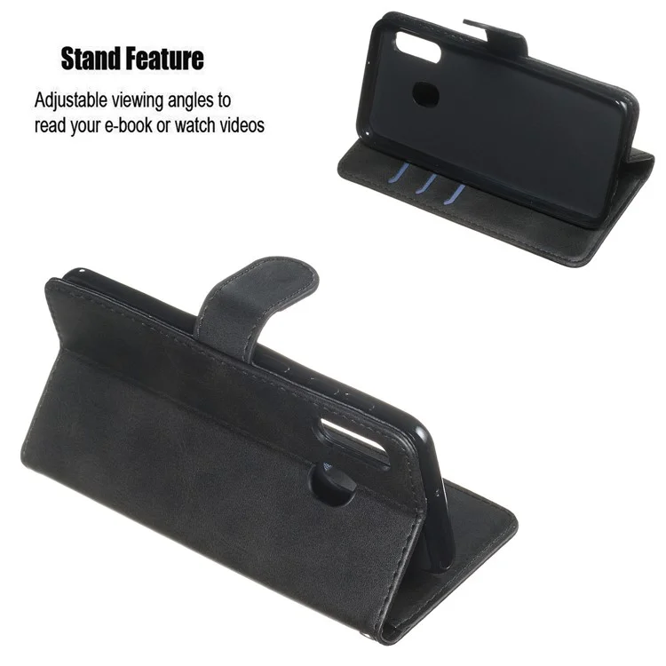 Zipper Pocket Wallet Stand Flip Leather Phone Shell for Samsung Galaxy A20e - Black