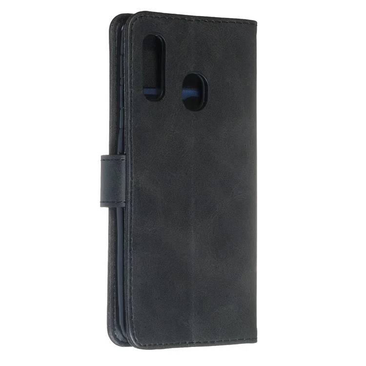 Zipper Pocket Wallet Stand Flip Leather Phone Shell for Samsung Galaxy A20e - Black