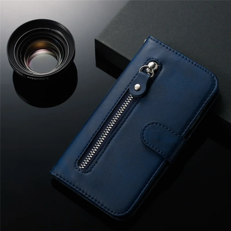 Zipper Pocket Wallet Stand Flip Leather Phone Shell for Samsung Galaxy A20e - Blue