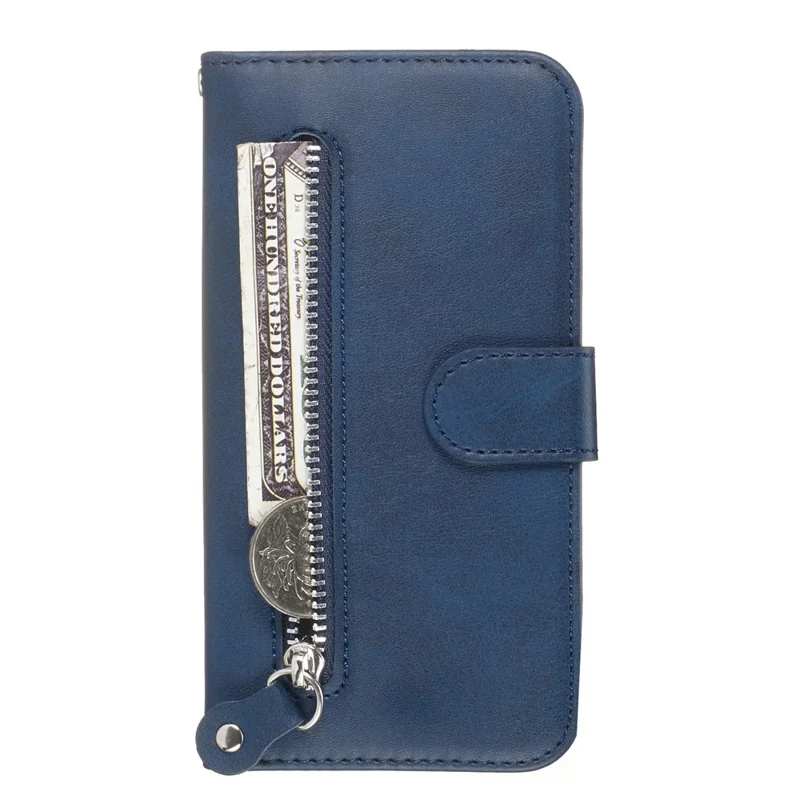 Zipper Pocket Wallet Stand Flip Leather Phone Shell for Samsung Galaxy A20e - Blue