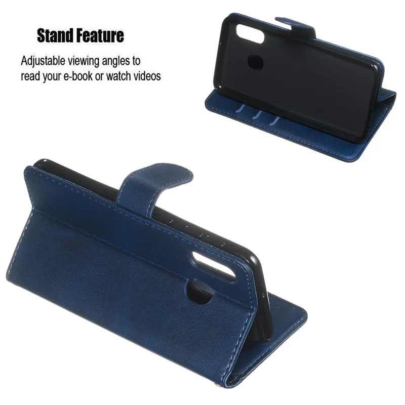 Zipper Pocket Wallet Stand Flip Leather Phone Shell for Samsung Galaxy A20e - Blue