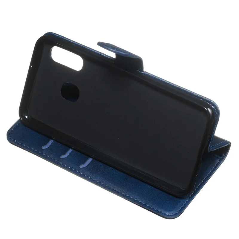 Zipper Pocket Wallet Stand Flip Leather Phone Shell for Samsung Galaxy A20e - Blue