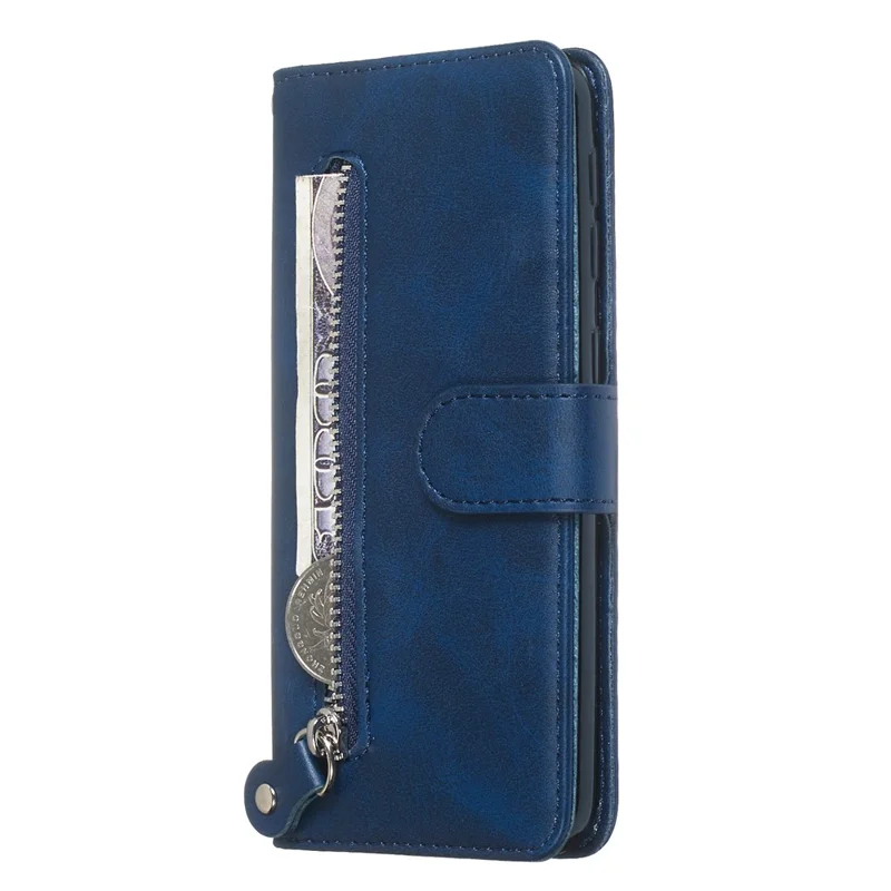 Zipper Pocket Wallet Stand Flip Leather Phone Shell for Samsung Galaxy A20e - Blue
