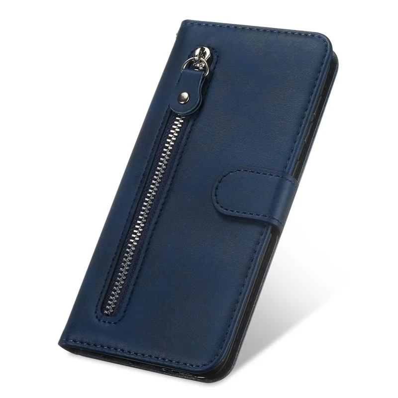 Zipper Pocket Wallet Stand Flip Leather Phone Shell for Samsung Galaxy A20e - Blue