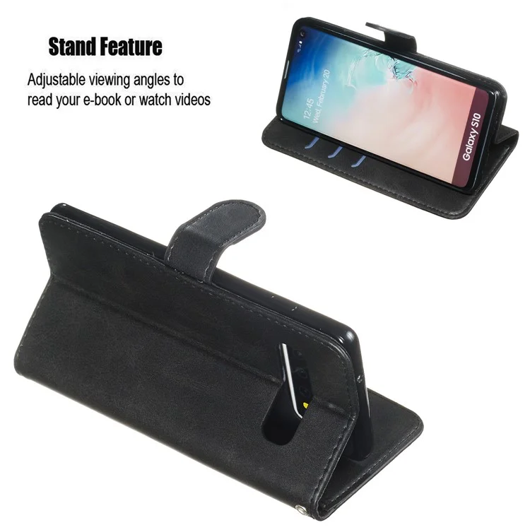 Zipper Pocket Magnetic Leather Stand Case for Samsung Galaxy S10 - Black