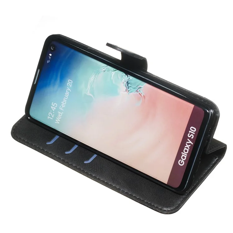 Zipper Pocket Magnetic Leather Stand Case for Samsung Galaxy S10 - Black