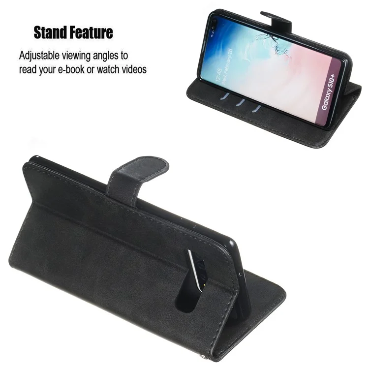Portafoglio con cerniera in pelle con supporto e protezione per Samsung Galaxy S10 Plus - Nero
