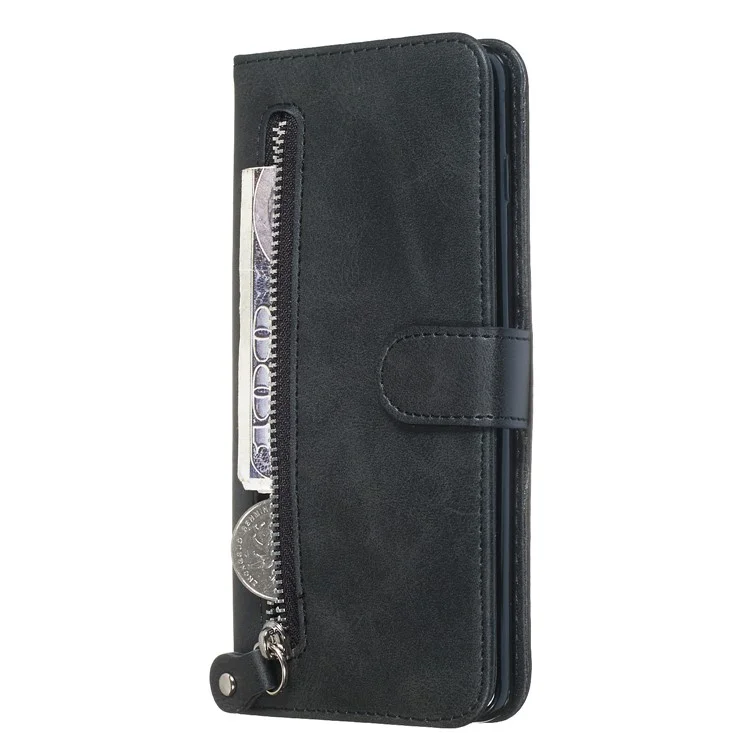 Portafoglio con cerniera in pelle con supporto e protezione per Samsung Galaxy S10 Plus - Nero