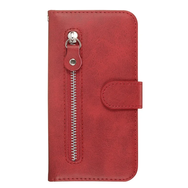Zipper Wallet Leather Stand Protective Phone Casing with Stand for Samsung Galaxy S10 Plus - Red