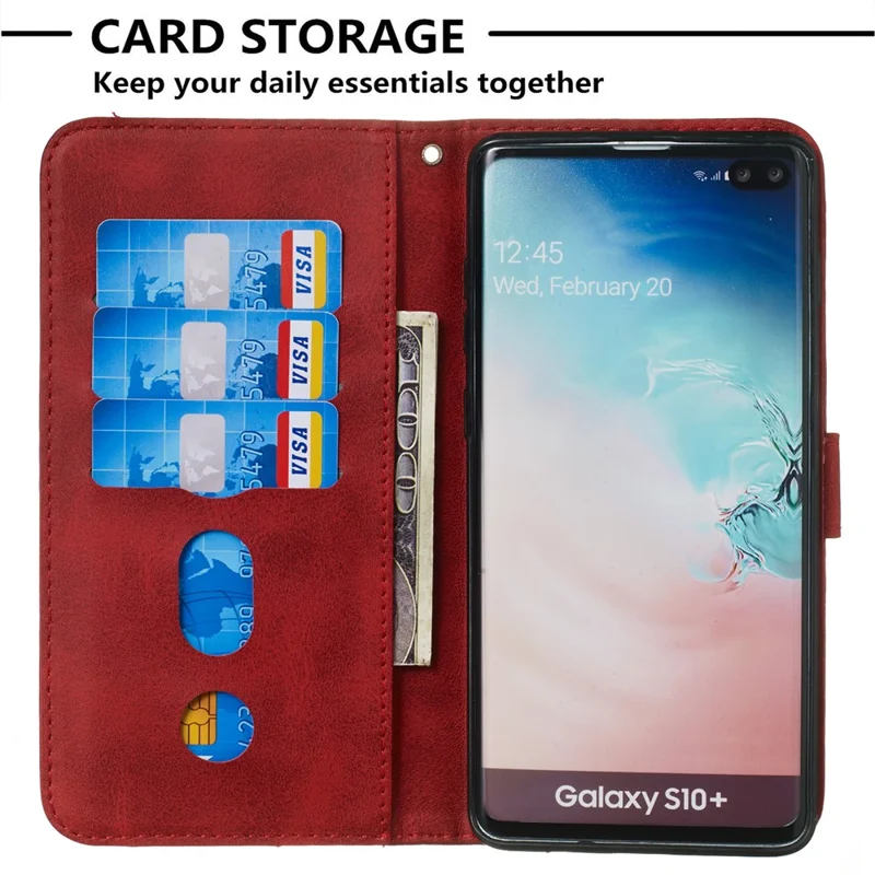 Zipper Wallet Leather Stand Protective Phone Casing with Stand for Samsung Galaxy S10 Plus - Red