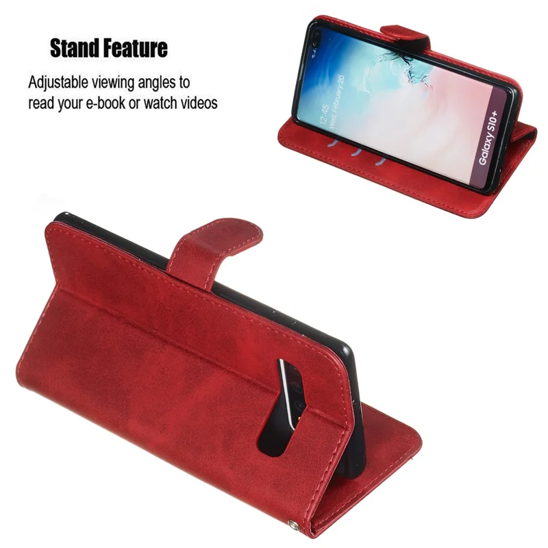 Zipper Wallet Leather Stand Protective Phone Casing with Stand for Samsung Galaxy S10 Plus - Red
