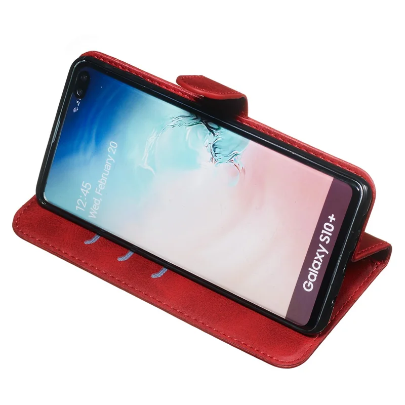 Zipper Wallet Leather Stand Protective Phone Casing with Stand for Samsung Galaxy S10 Plus - Red