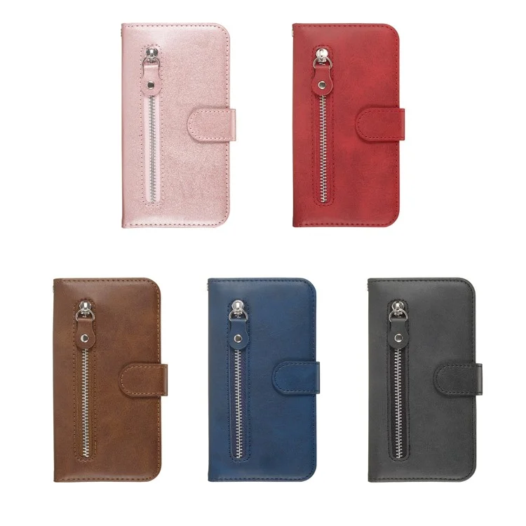 Custodia in pelle con chiusura a zip e supporto per Samsung Galaxy A10/Galaxy M10 - Nero