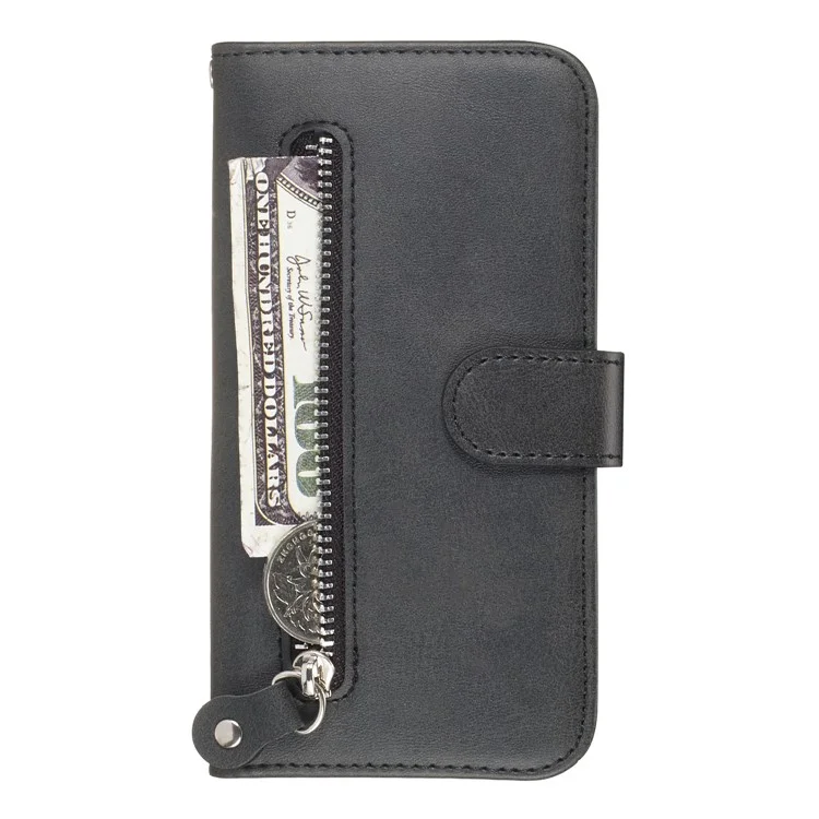 Custodia in pelle con chiusura a zip e supporto per Samsung Galaxy A10/Galaxy M10 - Nero