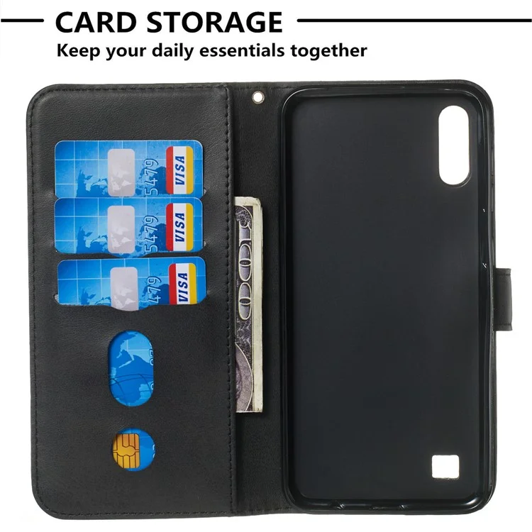 Custodia in pelle con chiusura a zip e supporto per Samsung Galaxy A10/Galaxy M10 - Nero
