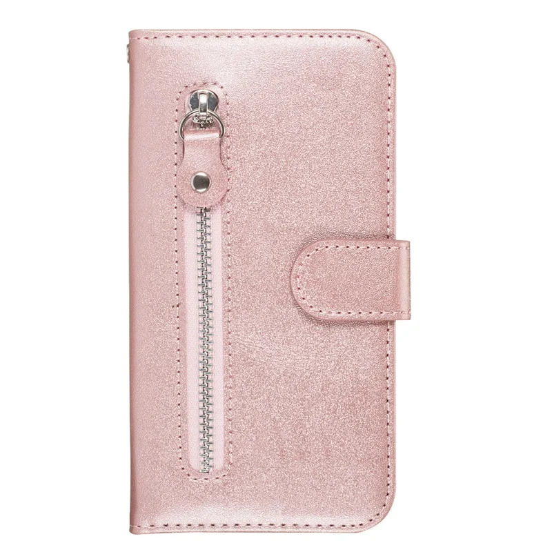 Zipper Pocket Wallet Stand Flip Leather Phone Case for Samsung Galaxy A10/Galaxy M10 - Rose Gold